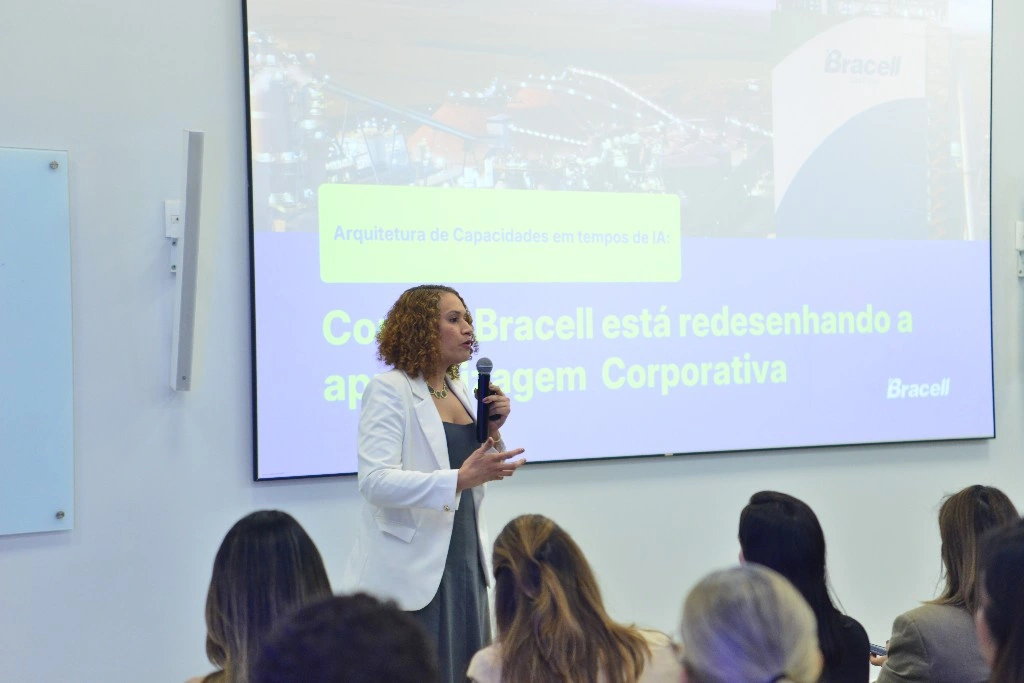 Apresentação sobre aprendizagem corporativa e desenvolvimento de capacidades em tempos de inteligência artificial no Bracell Learning Institute.